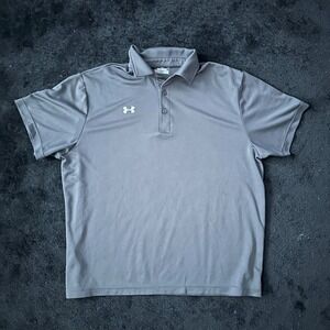 Under Armour Polo Mens Extra Large HeatGear Loose Fit Solid Gray Short Sleeve